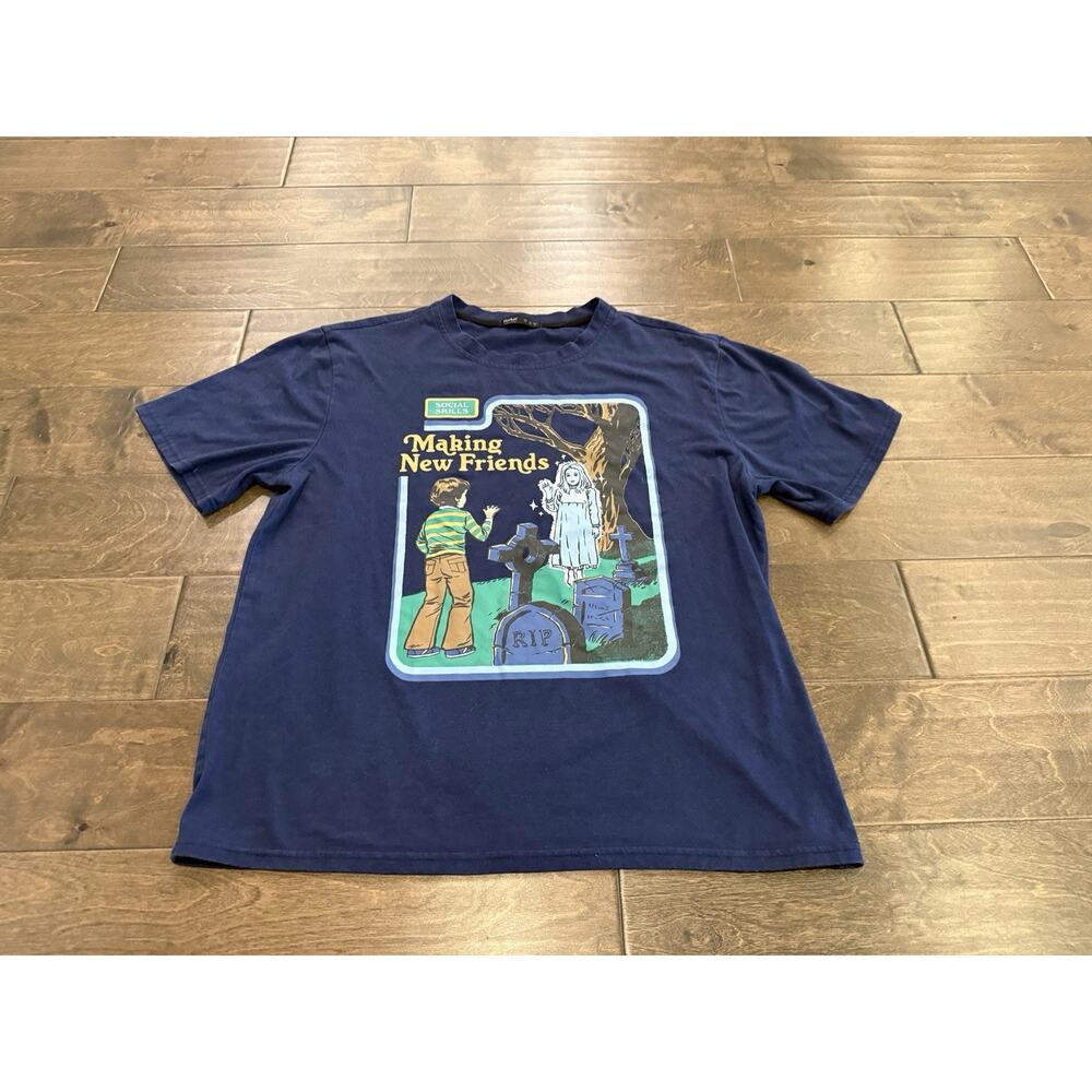 ROMWE Mens Navy Social Skills Making New Friends Graphic T-Shirt Size M MEDIUM - Picture 2 of 8